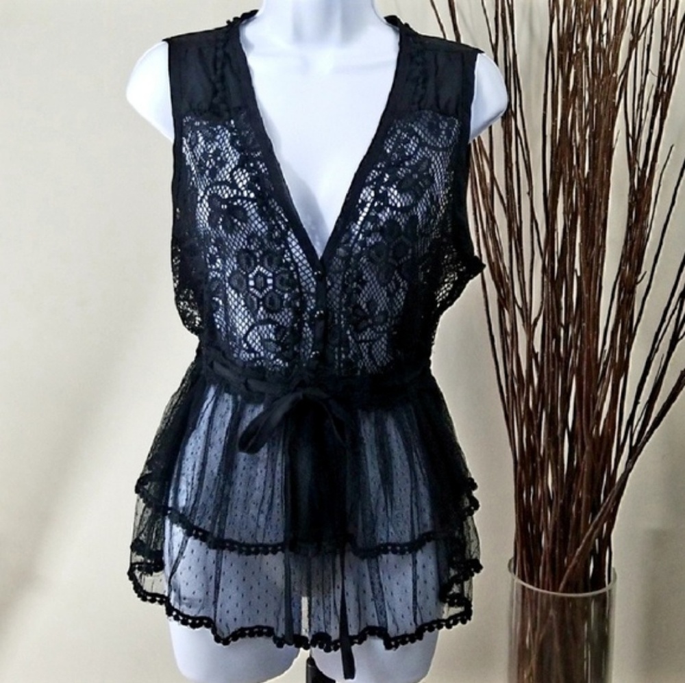 Sheer black lace tank top/vest